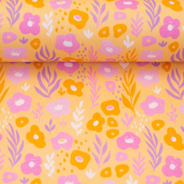 Bauwoll Druck Kleine Blüten Gelb/Orange/Lila Happy Spring by Swafing 
